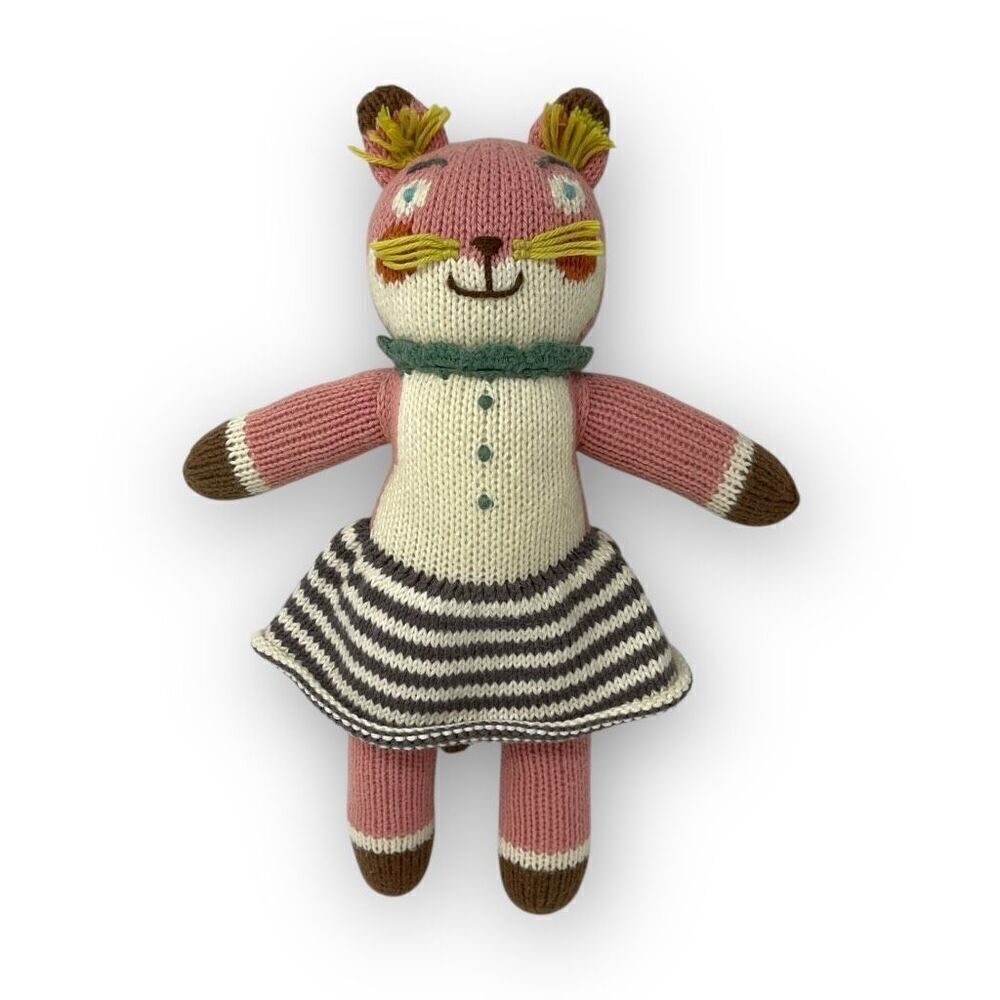 Blabla Suzette the Fox Hand Knit Plush Doll Mini 12” Cotton Pink Green Gray